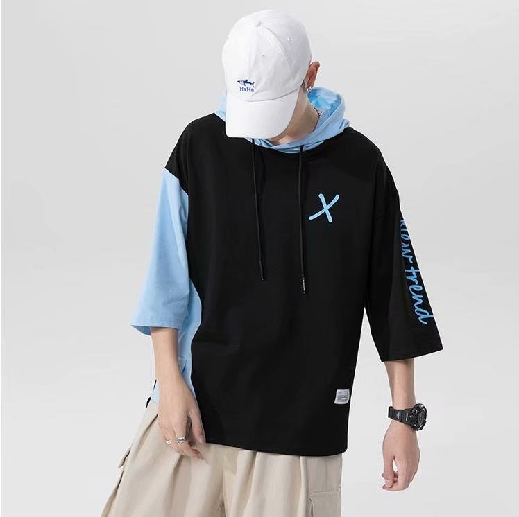 T-Shirt à capuche pour hommes, mode coréenne, été, extérieur, décontracté, manches courtes, Hip-hop, vêtements pour hommes, Streetwear, 2021
