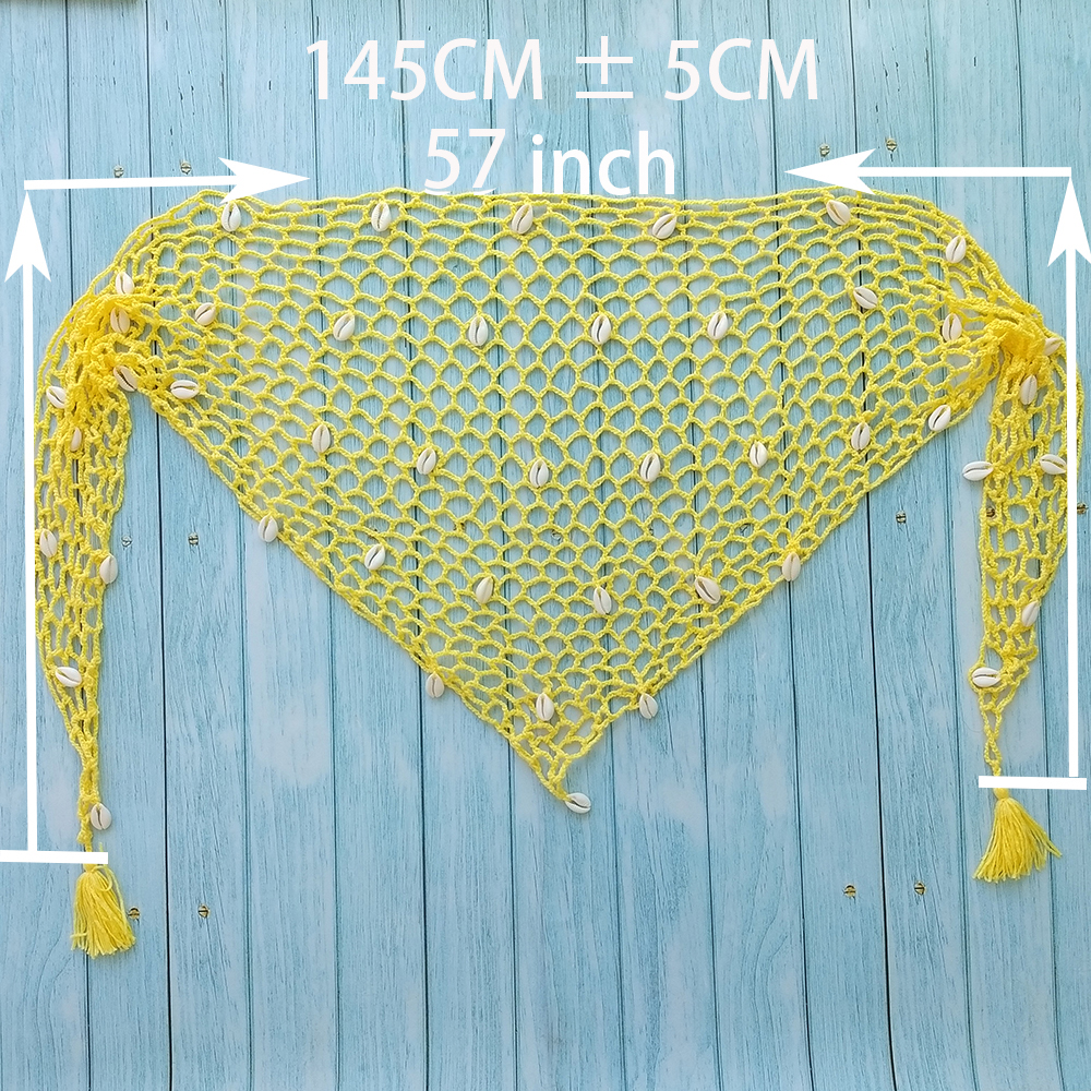 Châle Triangle avec coquillage pour femmes, Cover-Up pour Bikini, filets de protection solaire, jupe, tunique en maille, paréo, vêtements de plage
