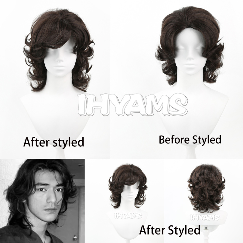Hip Hop Cool mulet cheveux marron court mulet Cosplay perruques queue de loup coiffure bouclés synthétique fibre résistante à la chaleur