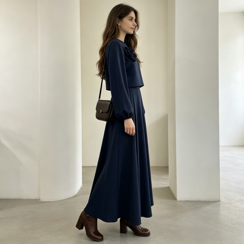 Ensemble de mode Eid Dubaï 2 pièces pour femme : haut à manches lanternes et jupe, ensembles musulmans, jalabiya avec appliques, ensembles pour femmes