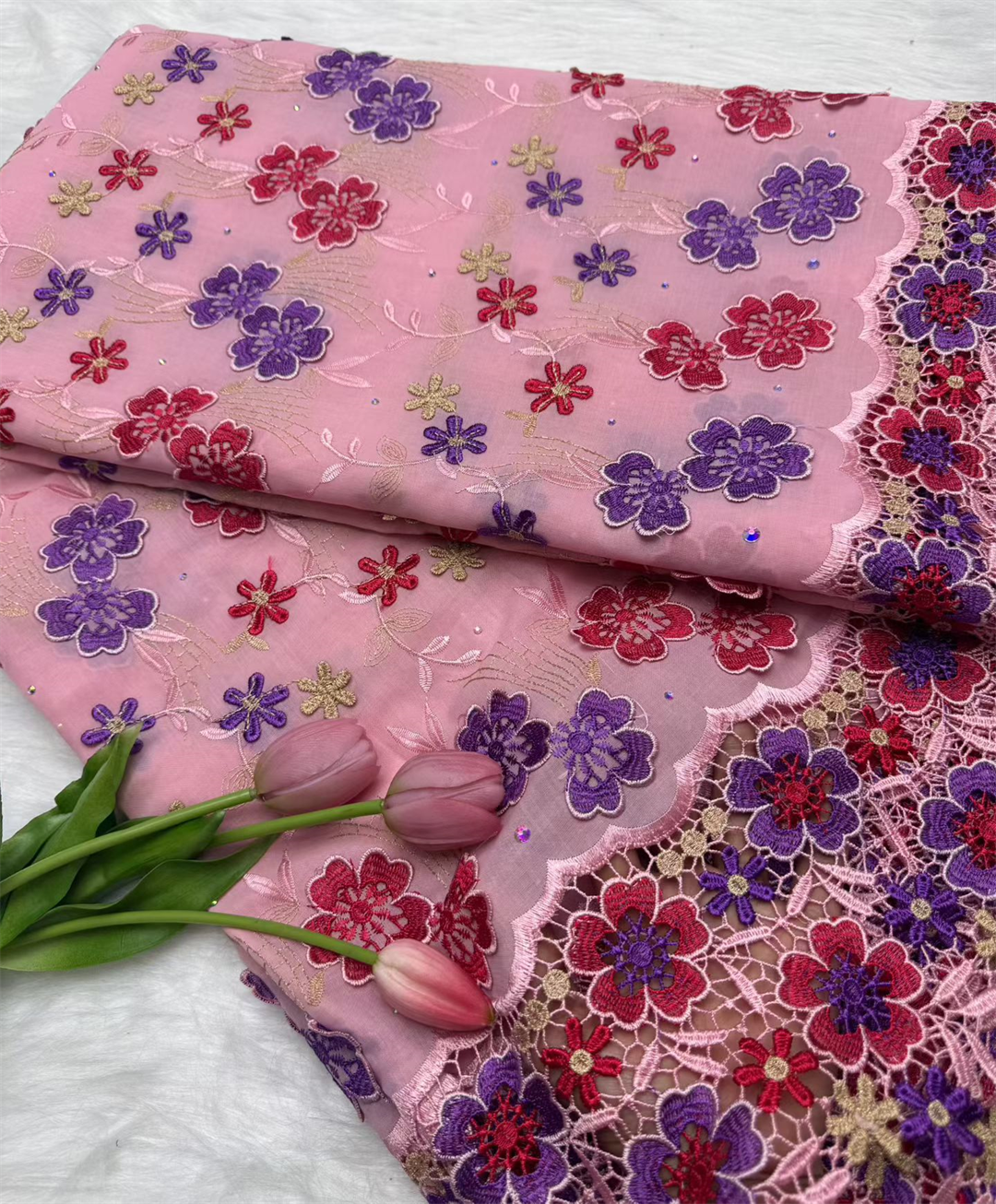 Voile suisse en dentelle suisse, avec des pierres appliquées de fleurs 3D, tissu africain en dentelle de Super qualité pour robe de mariée, 2026