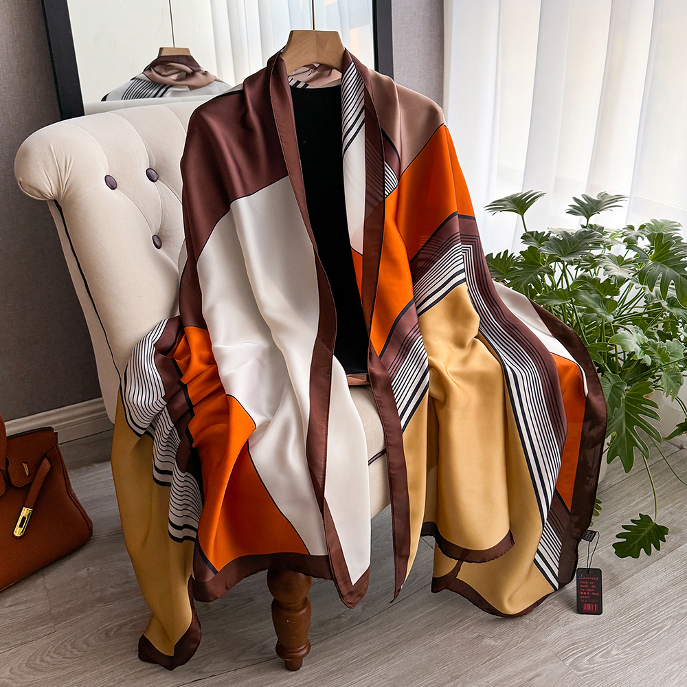 Écharpe de Marque de Luxe pour Femme, Hijab Imprimé Populaire, Châle de ix, Plage, Crème Solaire, Qualité Alberoise, Printemps Été