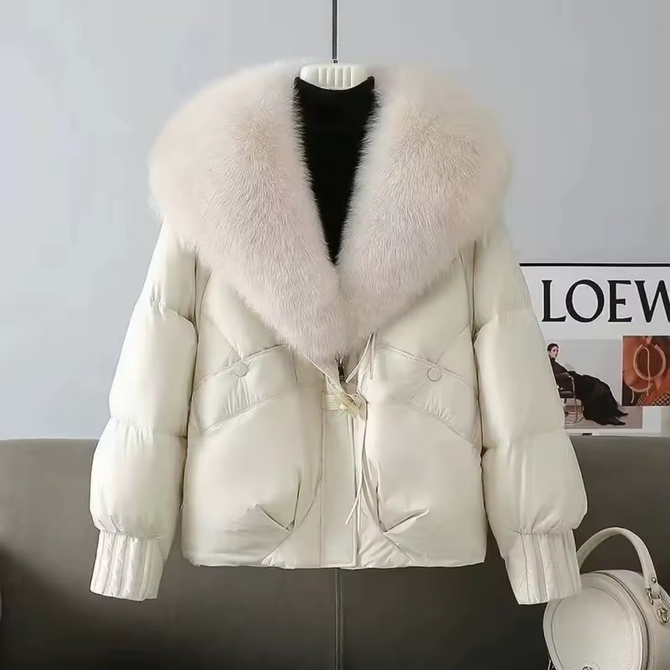 Mode hiver vers le bas coton veste femmes 2025 nouveau coréen grand col de fourrure épais court Parkas femme chaud neige vêtements d'extérieur