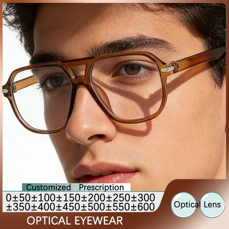 Montures de lunettes de grande taille pour homme, lunettes de myopie, double faisceau, verres optiques avec ordonnance, lunettes de lecture pour femme