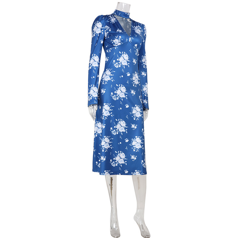 Robes imprimées pour femmes mode Sexy Streetwear col en v régulier manches longues moulante mi Robes Robes femme décontracté coupe ajustée