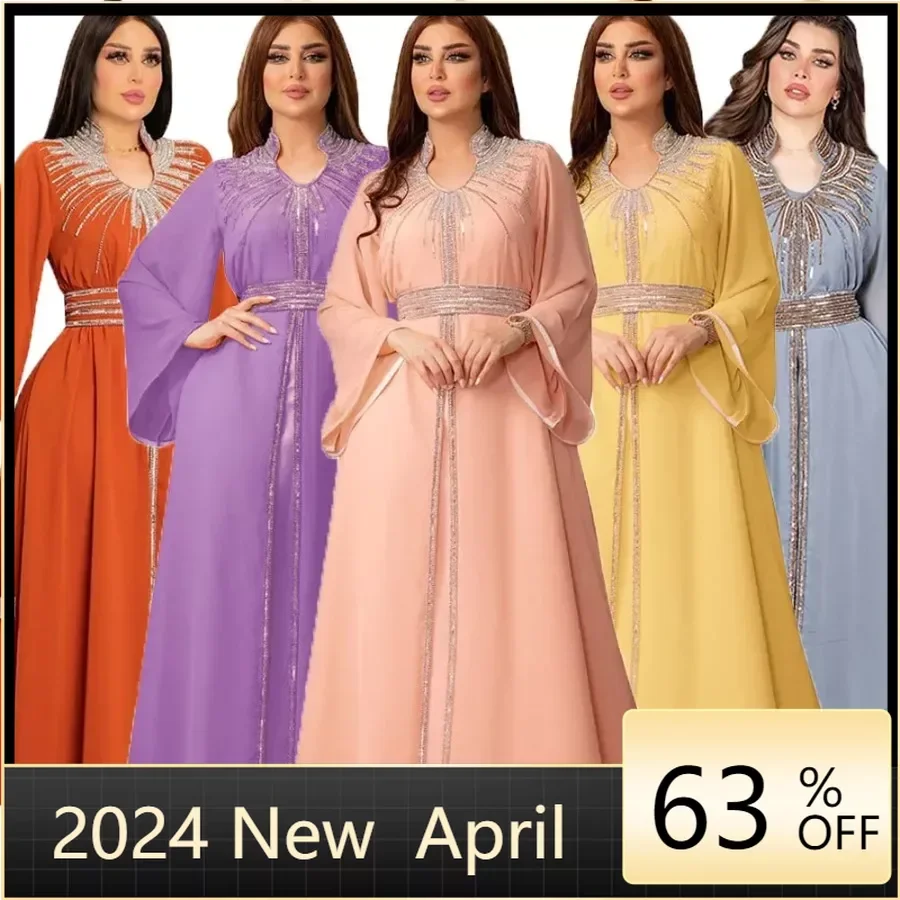 Abaya de luxe personnalisé diamants musulmans femmes élégantes robes Caftan marocain dubaï caftan robe soirée Eid Mubarak Jalabi