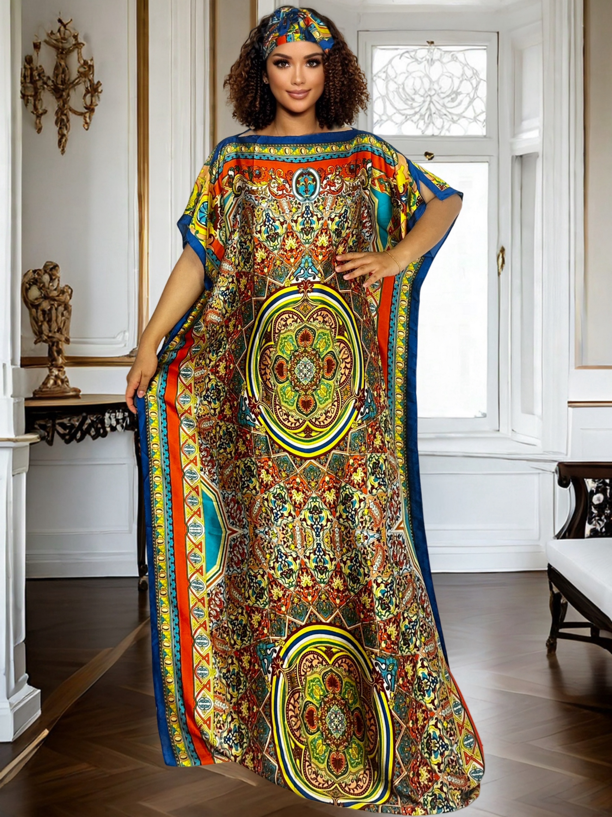 Abaya caftan élégant pour femmes, tenue de plage, ample, fendue, vacances à la plage, avec foulard