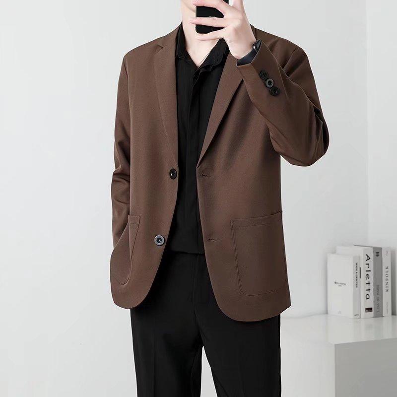 Blazer Slim Fit imbibé pour hommes, veste décontractée intelligente, manteau monochrome à deux boutons, noir, ingent, café, vêtements de mode, document coréen, automne, nouveau