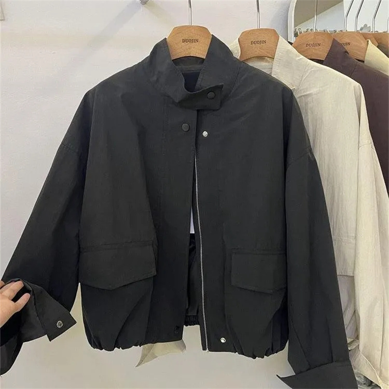 Coréen court col montant veste femmes coupe-vent ample manteau printemps automne loisirs outillage veste manteau femme survêtement haut