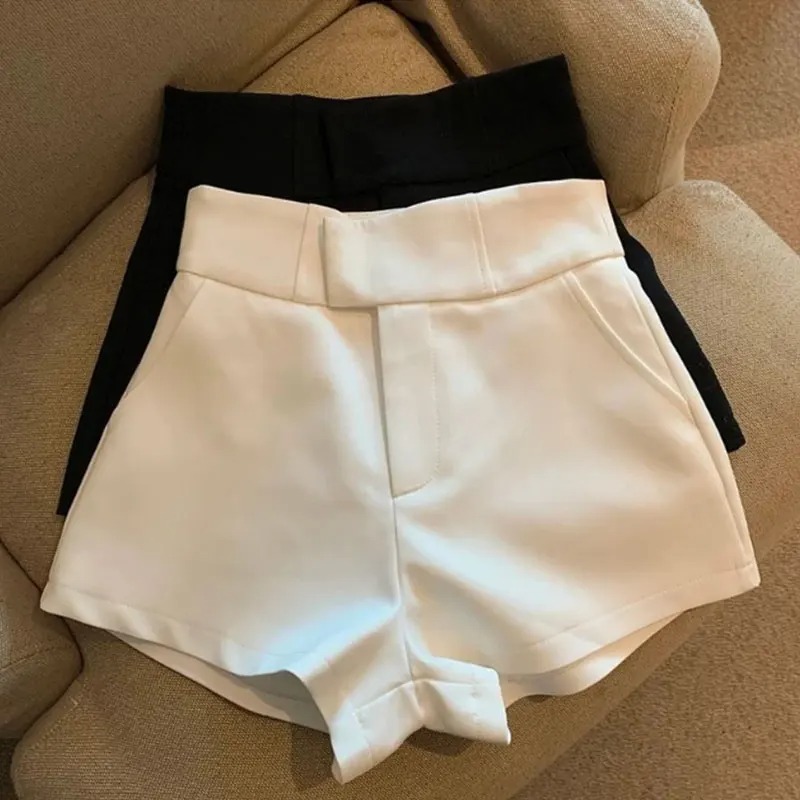 Shorts pour femmes Mooyufon, shorts noirs pour femmes, élégance Harajuku, shorts taille haute, coupe A, slim, décontractés, style Hot Girl, pantalon droit sexy