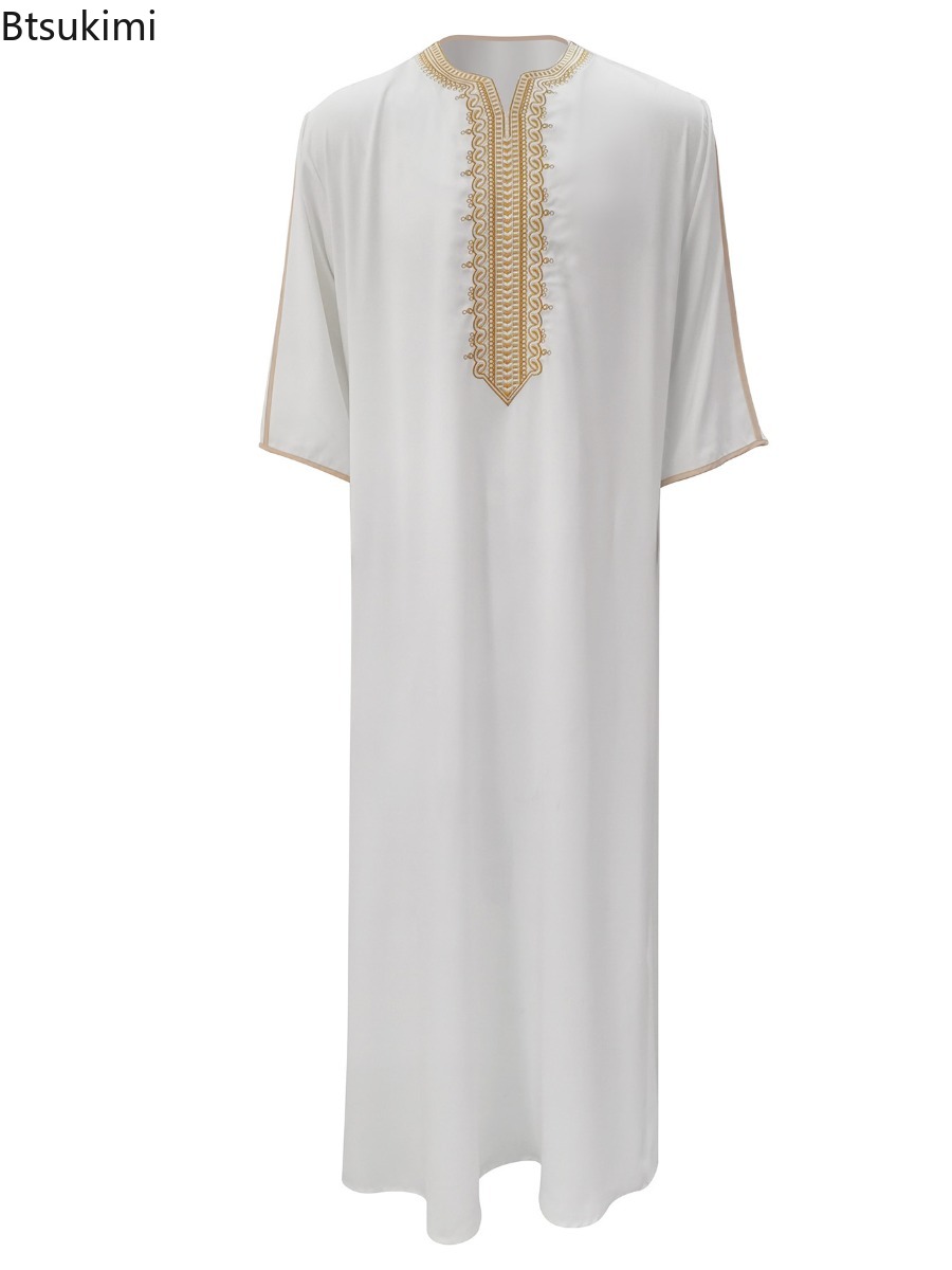 Vêtements musulmans de style ethnique 2026, robe d'Eid du Moyen-Orient, robe pour hommes, thobe, kaftan arabe islamique avec poche, abayas amples et décontractées brodées