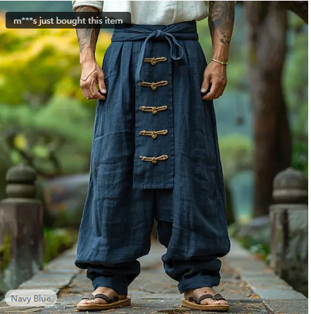 Robes ethniques décontractées en coton et lin, pantalons à jambes larges pour hommes, couleur unie, pantalons plissés confortables et tendance, Streetwear pour hommes