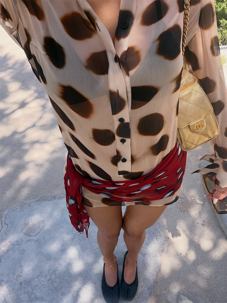 Robe Courte Imprimée Léopard pour Femme, Tenue avec Foulard, Col Revers, Manches Longues, Boutons, 2 Pièces, Été 2026, Vacances, Plage, Vestidos