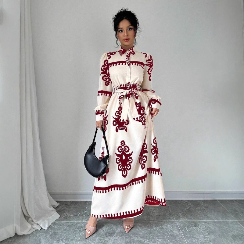 Robe Eid femmes musulmanes fête Abaya robes imprimer Jalabiya à lacets longue Robe Ramadan maroc dubaï caftan Islam Abayas robes