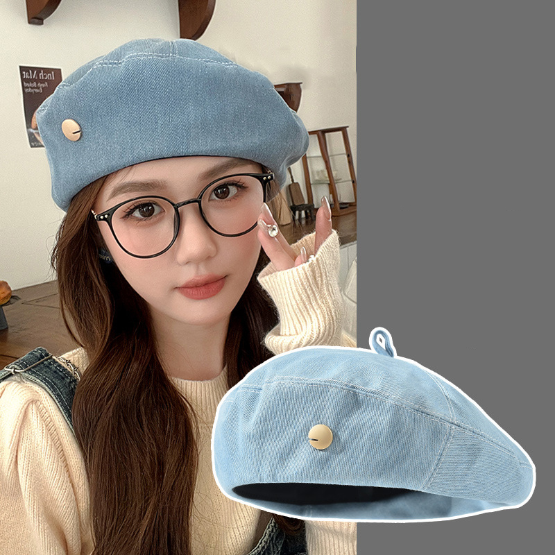 Bérets en denim coréen pour femmes, chapeau octogonal français rétro, casquettes d'artiste et de peintre, printemps et été, filles japonaises