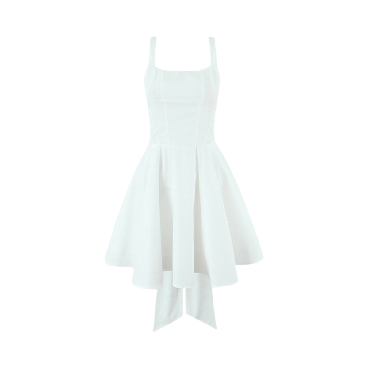 Robe Courte Blanche en Satin pour Femme, Col Carré, Bretelles Fines, Grand Nœud au Dos, Jupe Évasée – Idéale pour Mariage, Bal de Promo, Cocktail