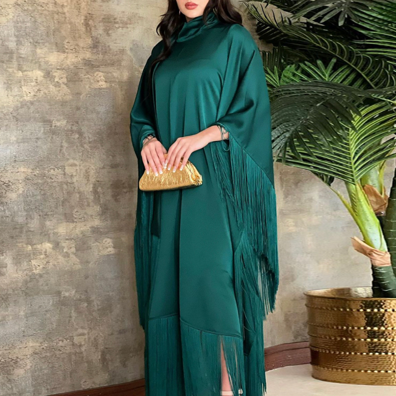 Abaya Kaftan personnalisée pour femme musulmane, à manches chauve-souris et franges, Robe de soirée élégante et modeste, Robe musulmane du Moyen-Orient