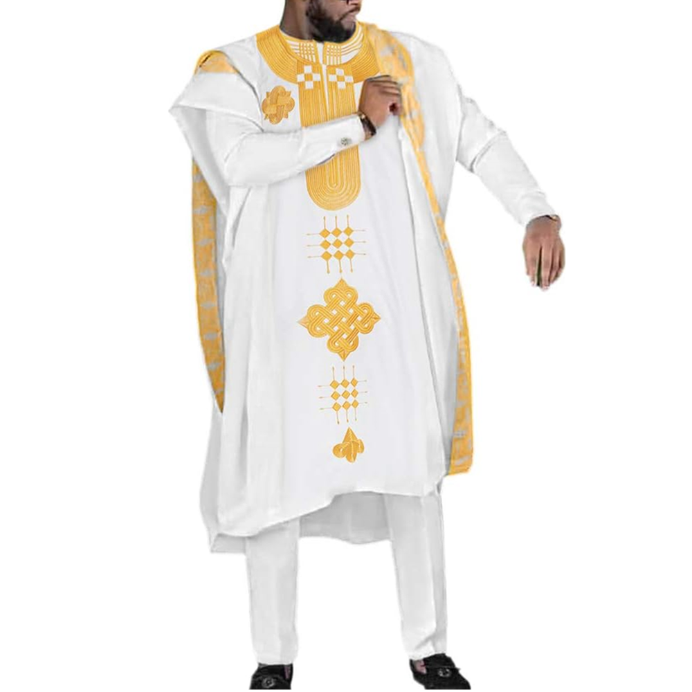 Nouveaux vêtements africains pour hommes Dashiki Tradition tenue Robe broderie hauts blancs pantalons costumes Bazin musulman vêtements de fête de mariage