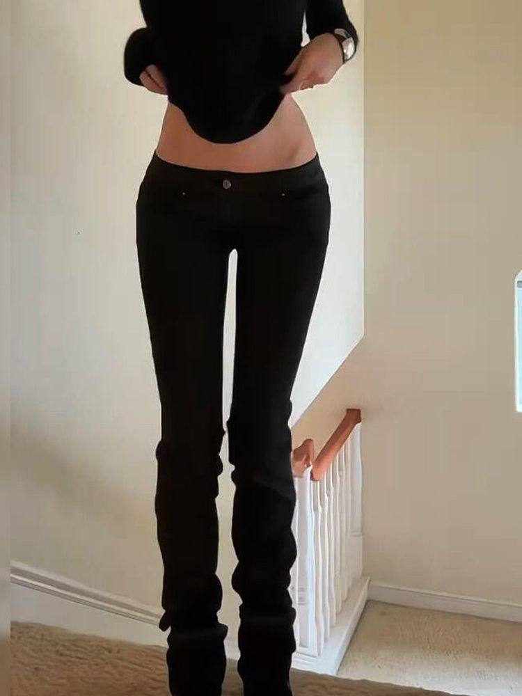 Pantalon en jean taille basse pour femme, jean américain rétro noir Bootcut Y2k années 2000, jean slim Harajuku extensible japonais Gyaru, nouveau