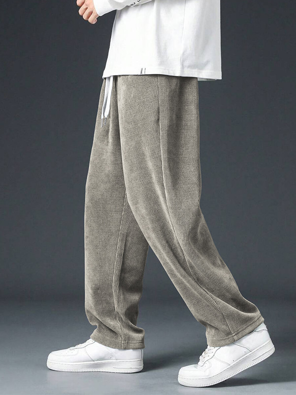 Pantalon Classique en Velours Côtelé Droit pour Homme – Kaki, Noir, Gris – Coupe Ample Tendance avec Taille Élastique – Doux, Extensible, Décontracté – Vêtements Masculins