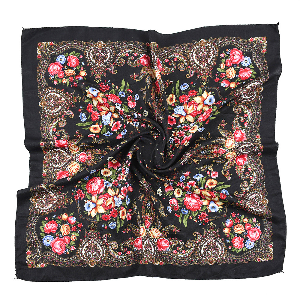 Foulard Carré Russe à Imprimé Floral Traditionnel pour Femme, Bandana 21 ème, Bandeau de Sauna, Châle, Mouchoir, 70x70cm