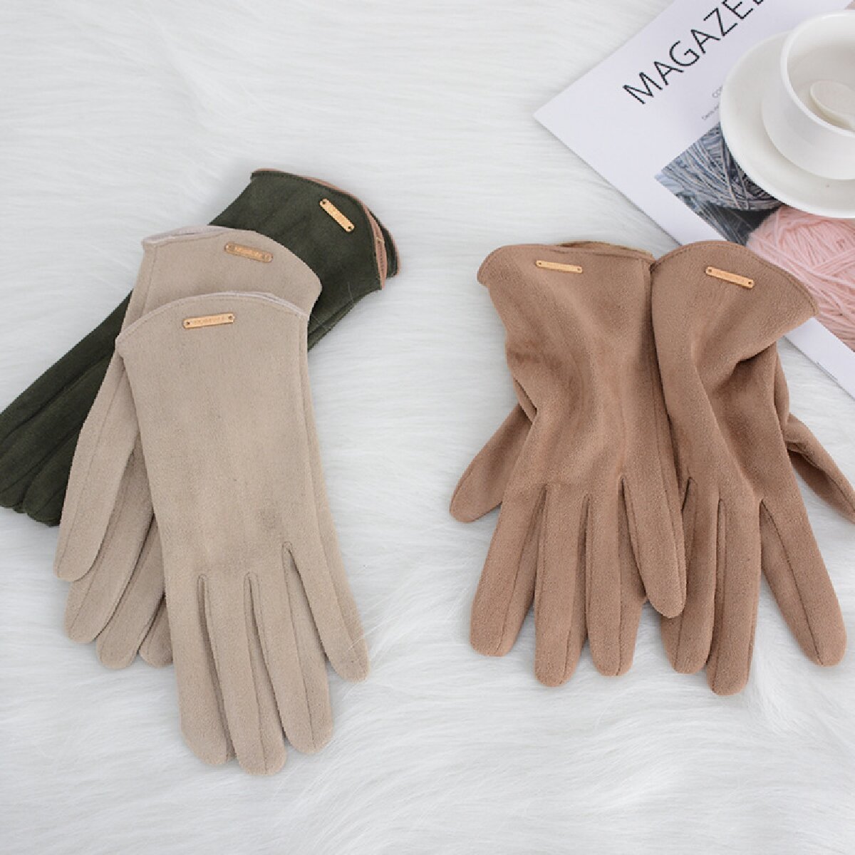 Gants pour femmes, automne hiver, garde au chaud, écran tactile, fins, solides, simples, cyclisme, tissu en daim, élégant, coupe-vent