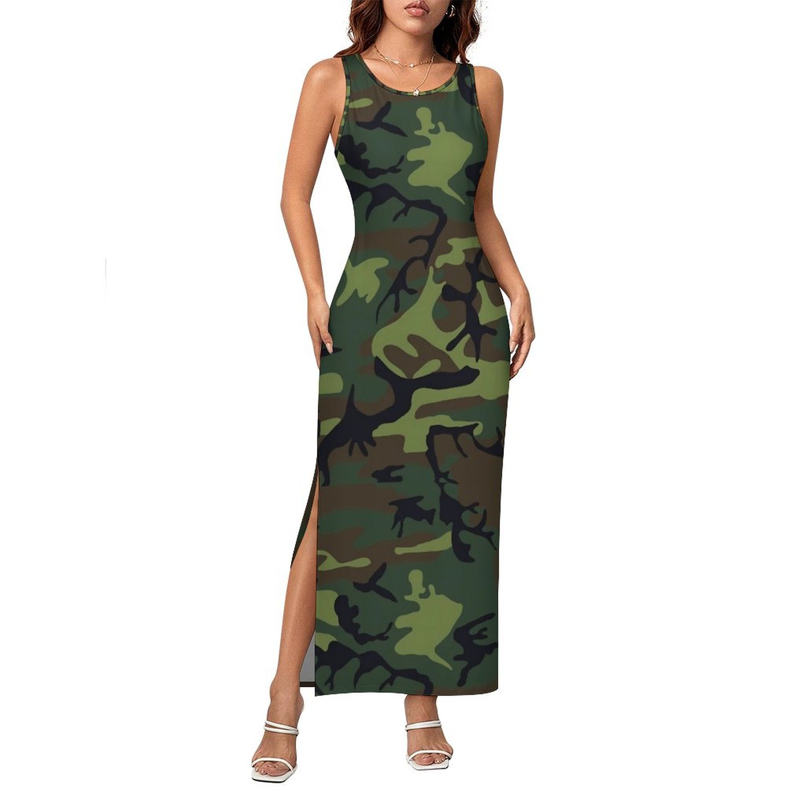 Femmes camouflage robe trapèze robe Streetwear robe moulante été sans manches boîte de nuit Maxi robes graphique grande taille robes