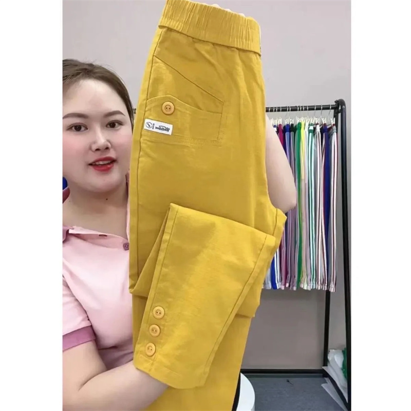Femmes coton lin Harun pantalon printemps été nouvelle mode taille haute tout-Match mince pantalons décontractés femme neuf points pantalon dames