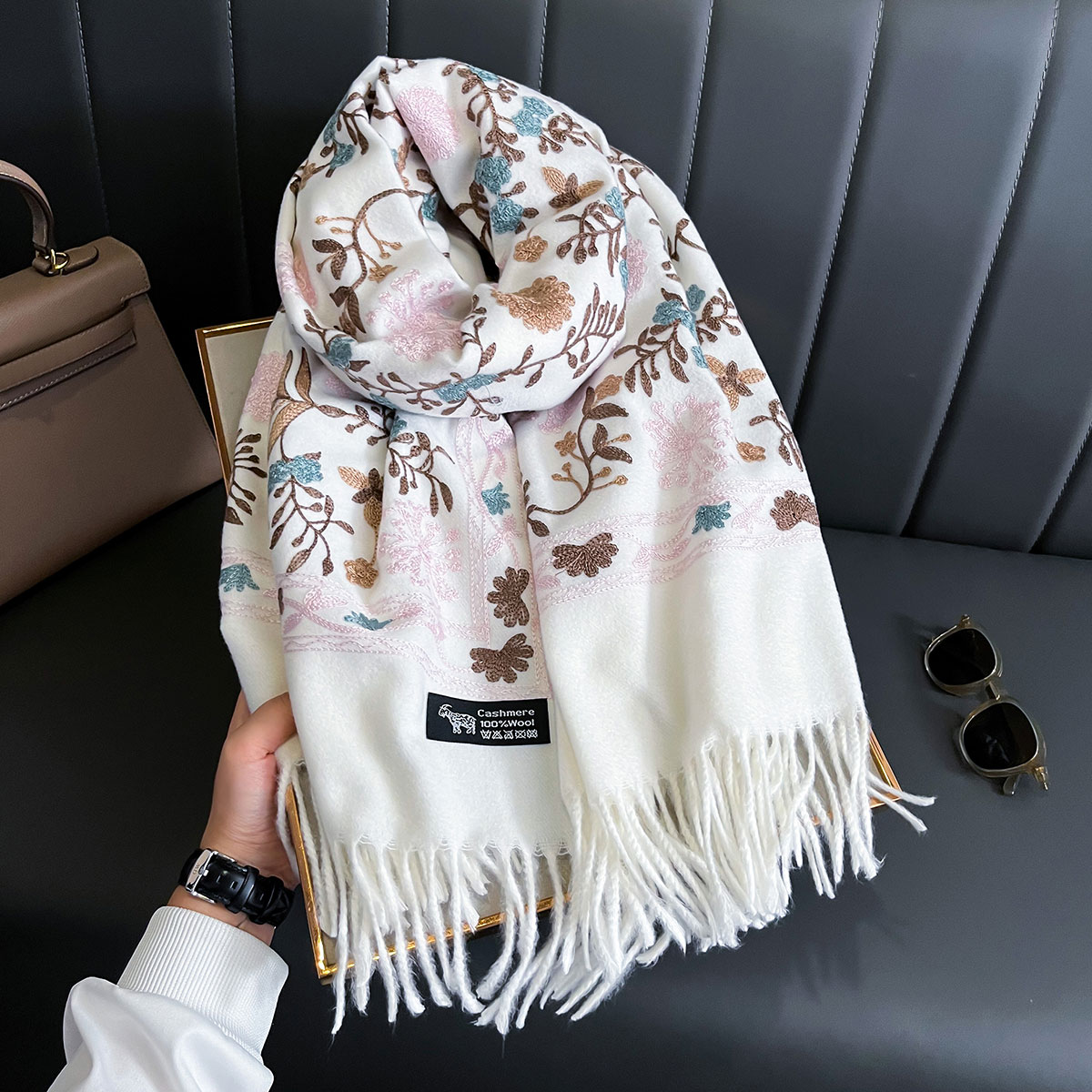 Écharpe chaude en cachemire pour femmes, couverture Pashmina brodée, châle épais, foulard à la mode, Bufanda, Poncho, nouvelle collection hiver