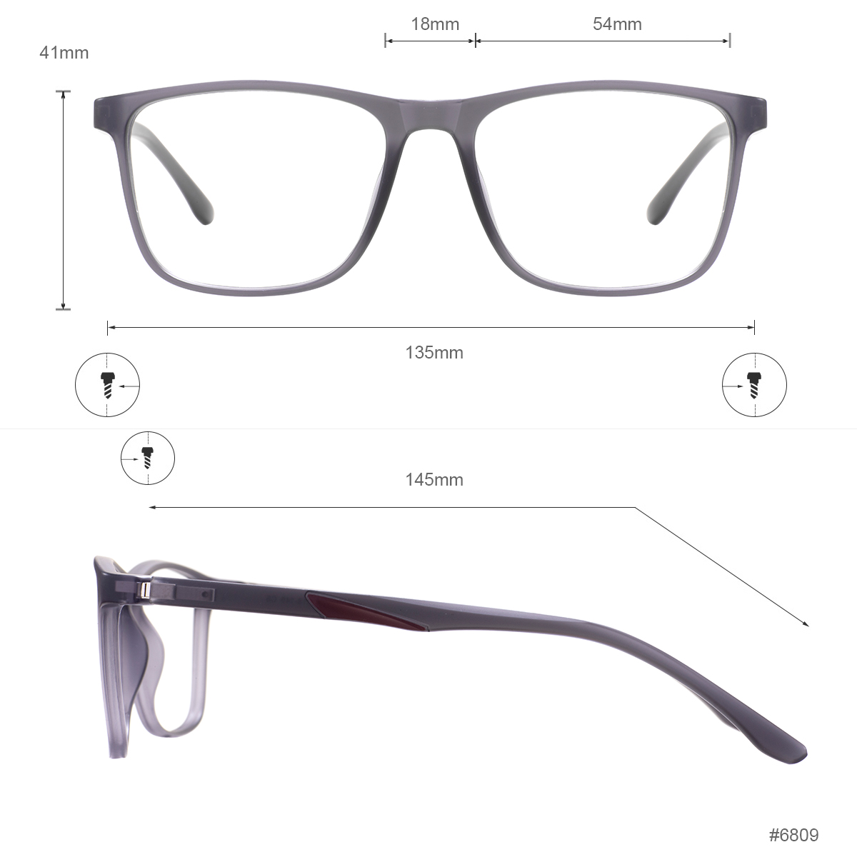 Grand cadre de lunettes rectangulaire TR90 pour hommes et femmes, monture carrée en plastique léger avec charnière à ressort pour lentille de Prescription