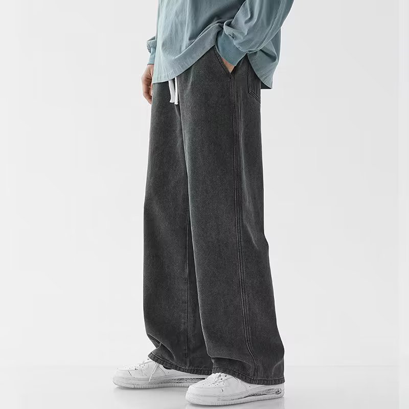 Pantalon Homme Nouvelle Collection 2024 – Jean Coréen Décontracté Coupe Droite Classique pour Homme – Jean Large Tendance Streetwear