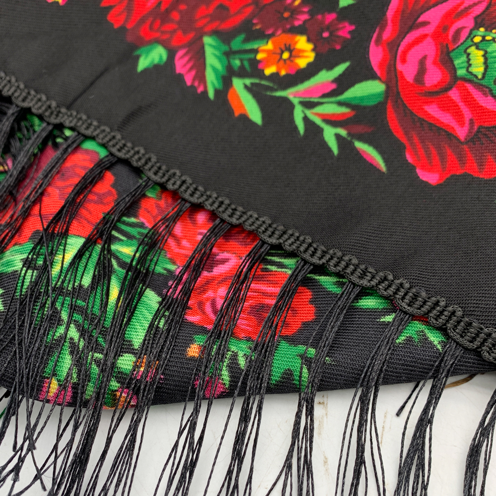 Écharpe carrée russe femmes luxe imprimé fleuri frangé Bandana foulards paréo dame bandeau foulards Babushka bandeau