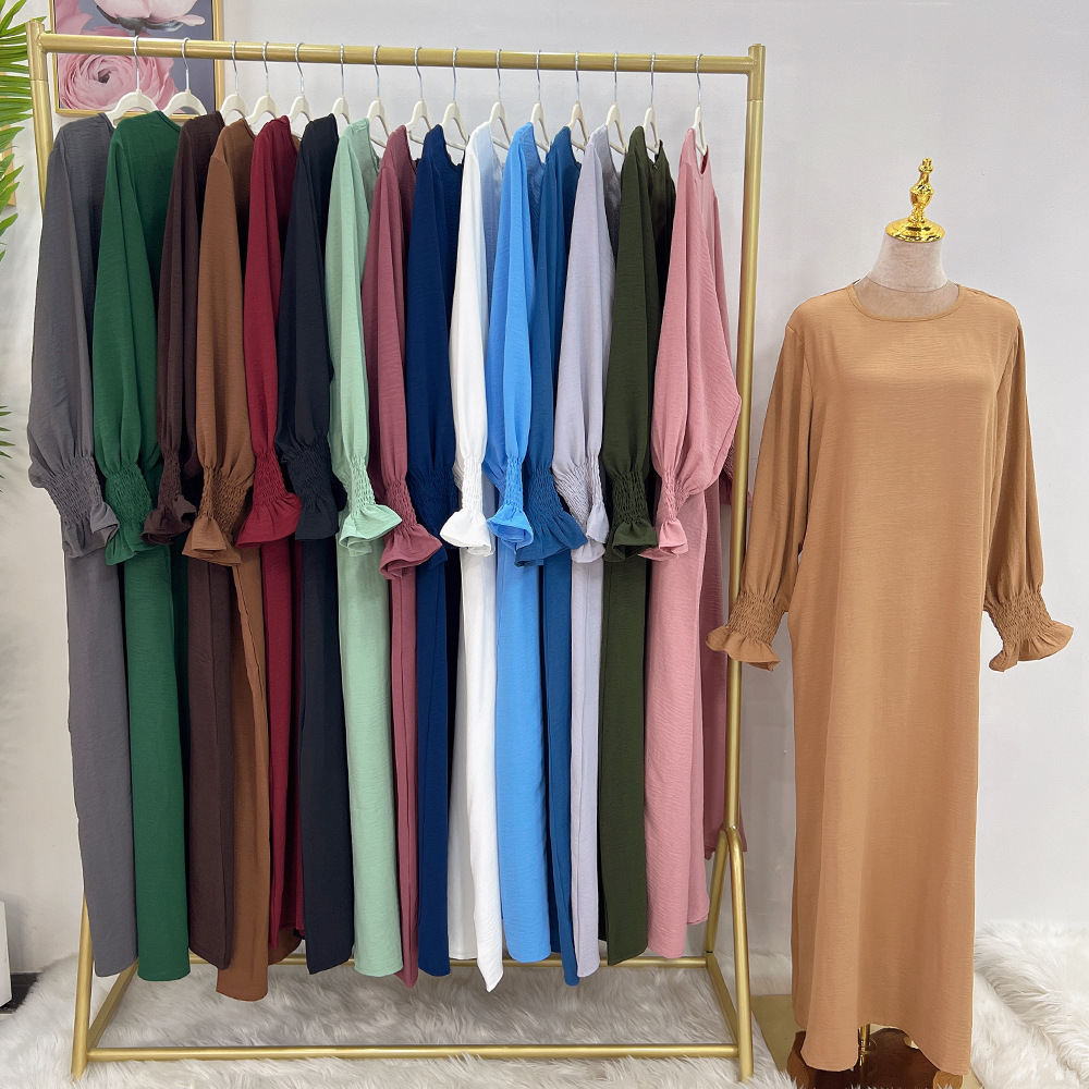 Robe intérieure ample sous abaya avec manches smockées, robe abaya musulmane pour femme Ramadan, vêtements islamiques hijabi turcs de Dubaï