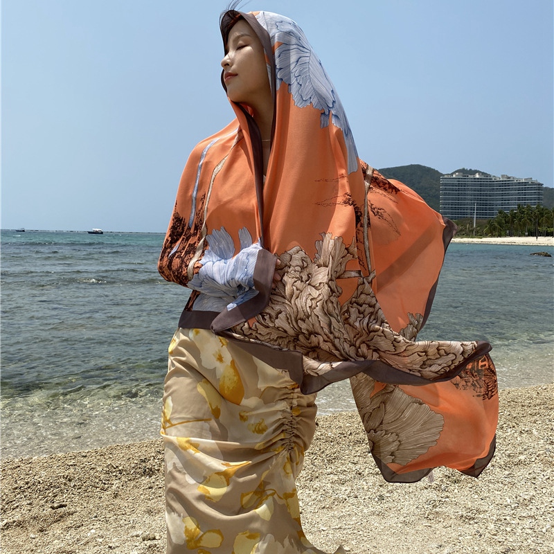 Grand Châle de Plage pour Femme, Écharpe de Voyage, Bikini, Design Floral, Sarong, Couverture de Bain de Luxe, 90x180cm