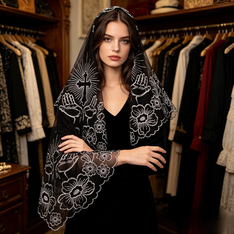 Nouveau foulard brodé best-seller noir, blanc, argent, or pour femme, idéal au quotidien et pour les séances photo