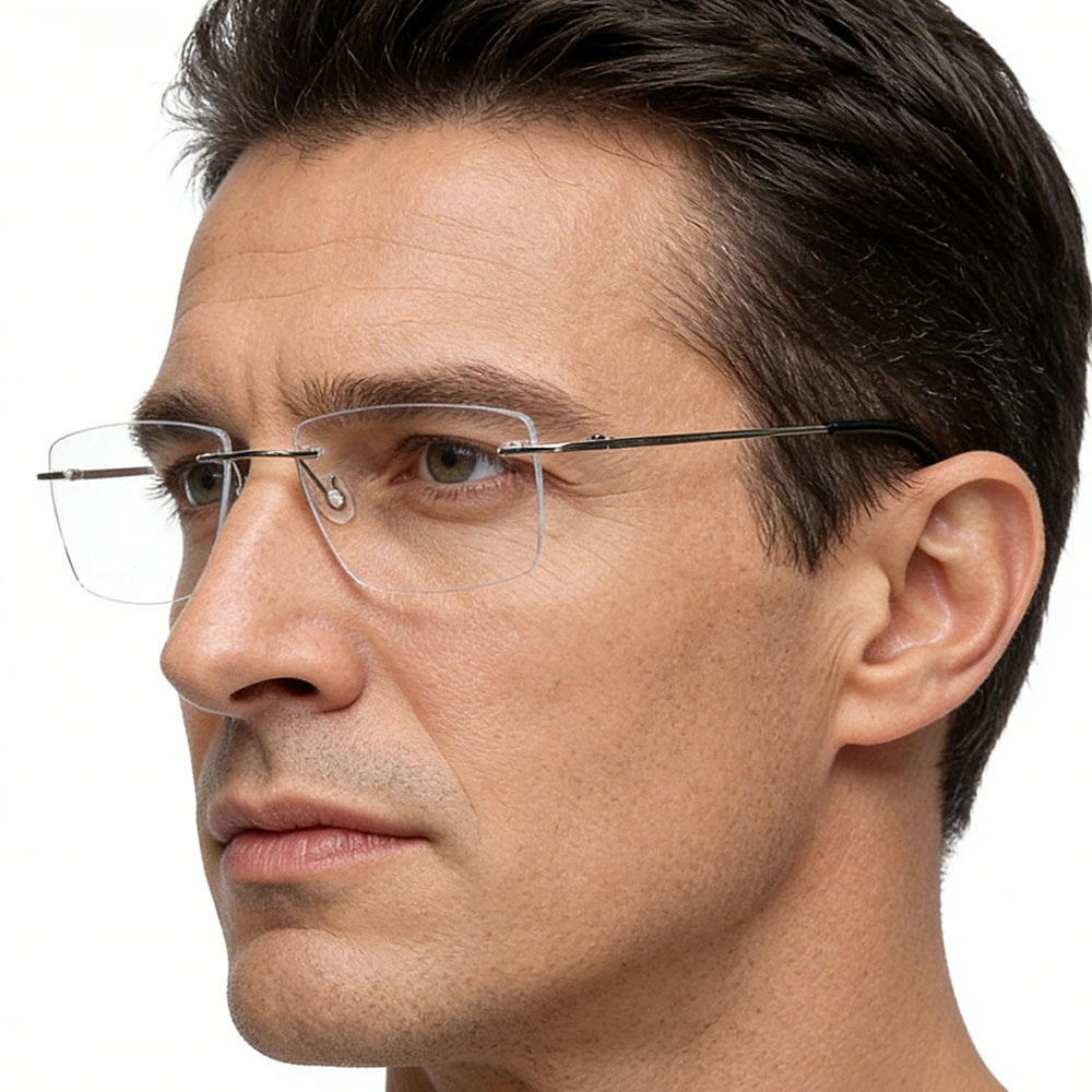 Montures de lunettes carrées classiques sans monture pour hommes, légères, avec plaquettes de nez confortables, lunettes de vue tendance pour affaires