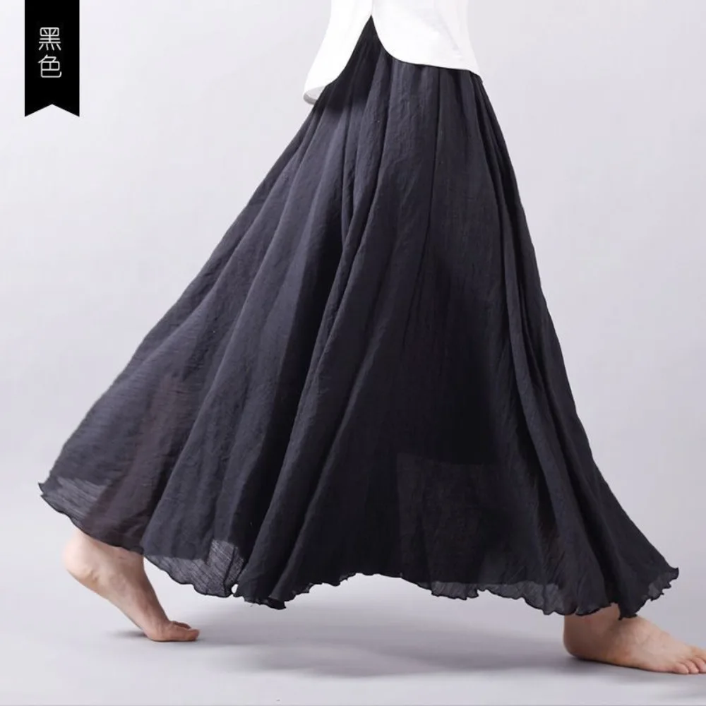 Jupes longues en lin et coton pour femmes, style Y2k, taille élastique, plissées, maxi, plage, bohème, vintage, été, Faldas Saia Harajuku