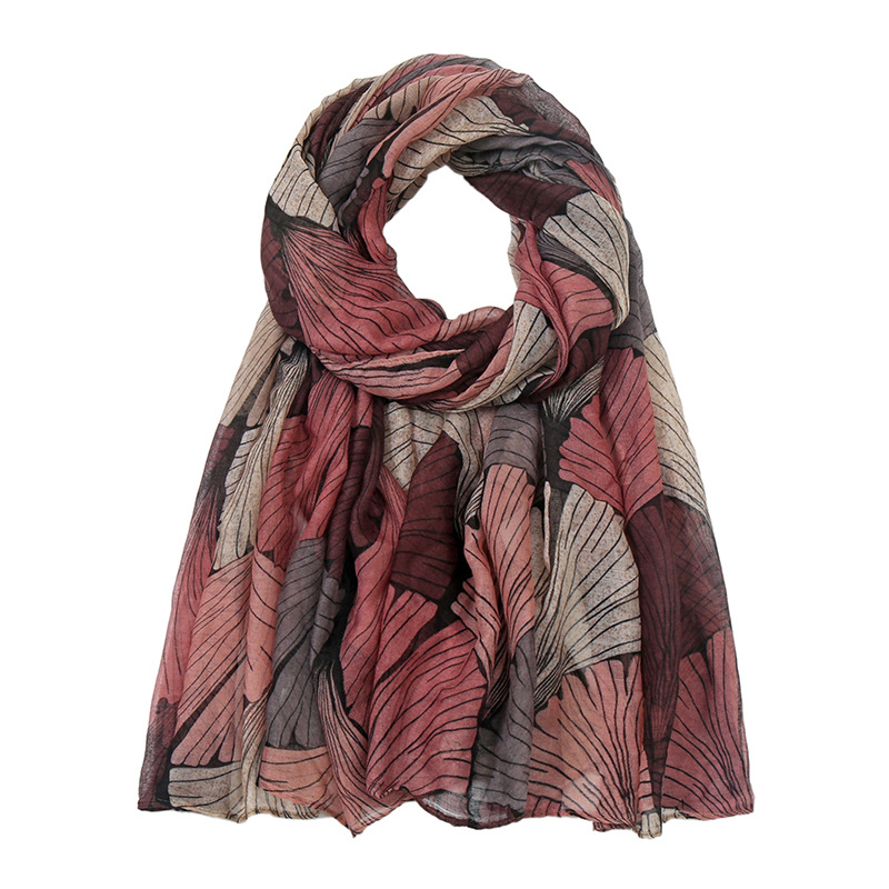 2026 printemps mode Ginkgo Biloba Flroal Viscose écharpe dame imprimer Voile châles et enveloppes Pashmina Foulards musulman Hijab 180*80Cm