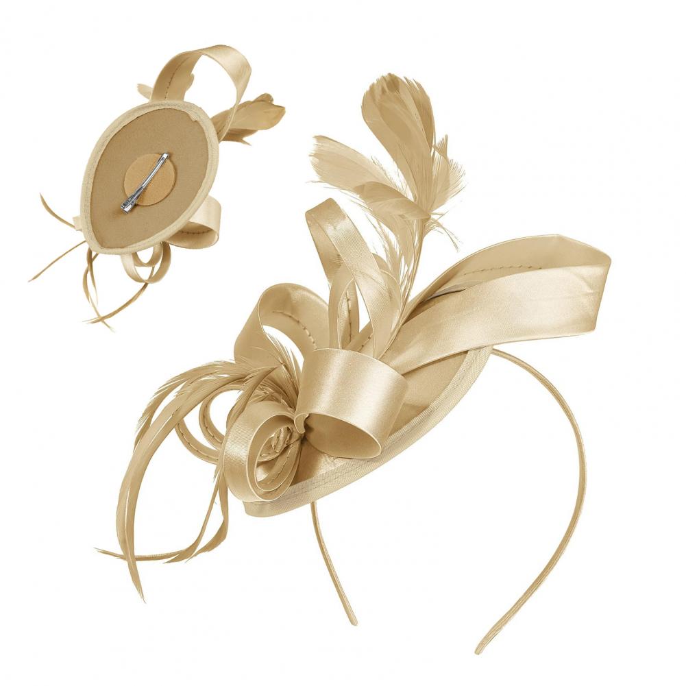 Fascinateur de chapeau de cerceau de cheveux avec la pince à cheveux, bande élastique, ruban de fausse plume, décor de tissu de satin, accessoires de bande de sauna de femmes, nouveau