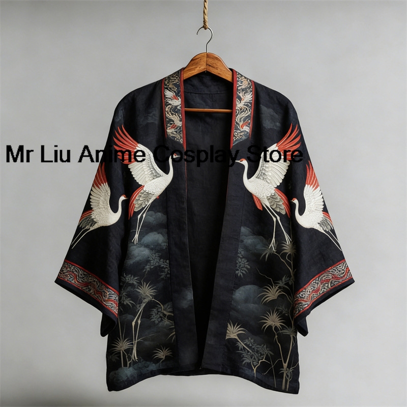 Cardigan Kimono Japonais Traditionnel 3D Yukata Haori Vintage Imprimé à Demi-Manches Costume de Cosplay Samouraï Chemise Ample pour Homme