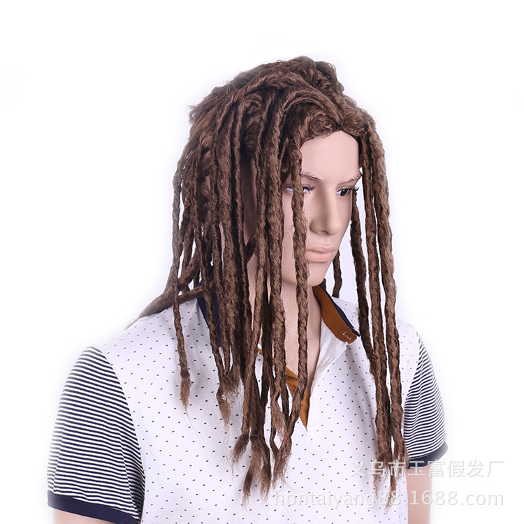 Perruque de Cosplay pour hommes, tresses sales Reggae, tresses torsadées, perruque de bal marron, cheveux Afro Dreadlocks + bonnet de perruque gratuit