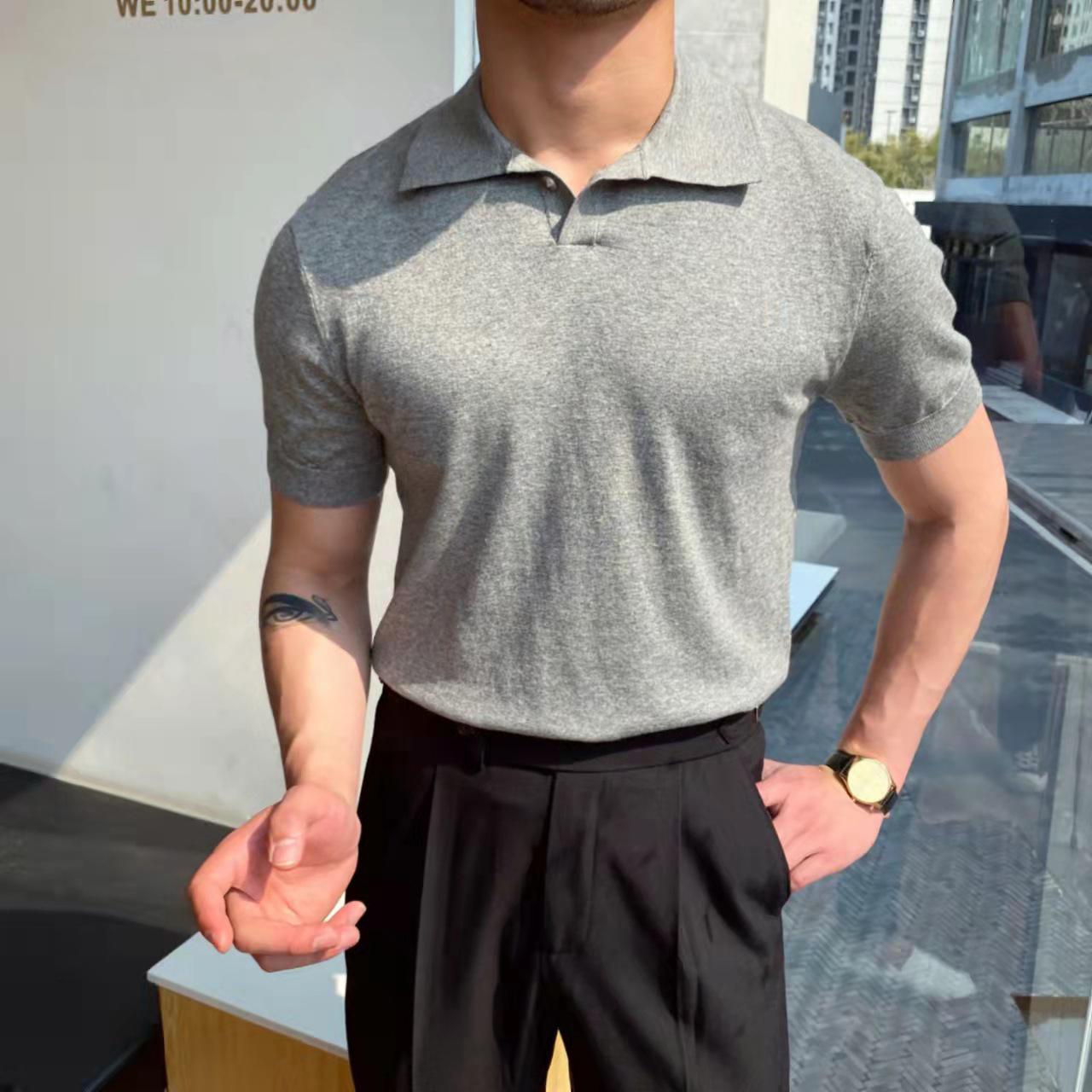 Nouveaux hommes d'été polos à manches courtes tricots col rabattu décontracté mince tricoté solide t-shirts hauts mode vêtements masculins