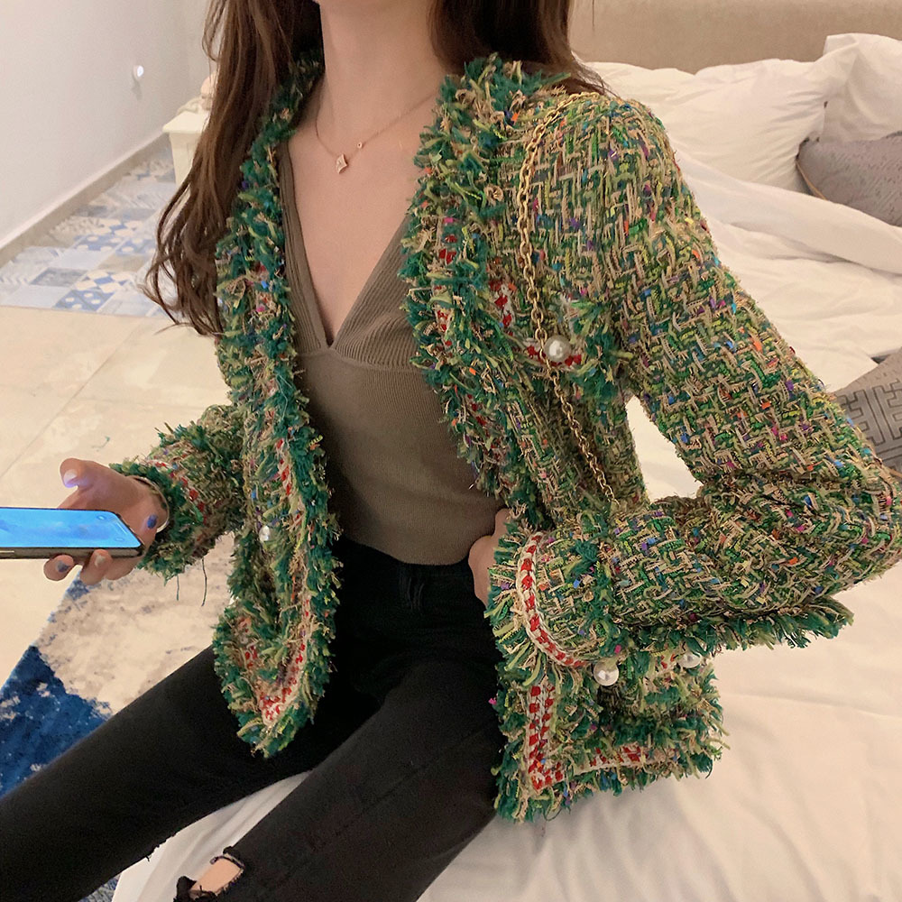 Femmes simple boutonnage Vintage Tweed laine veste manteau gland vestes courtes vêtements d'extérieur de haute qualité printemps automne manteau