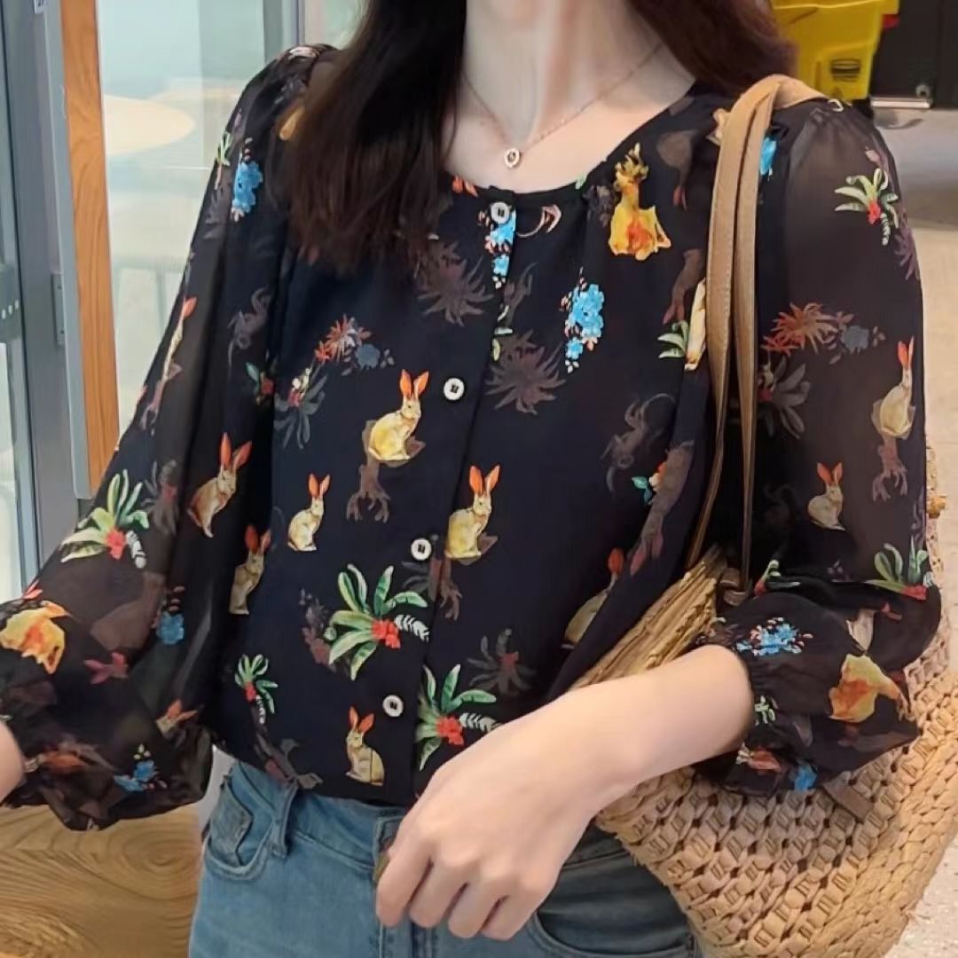 Chemise à manches longues en mousseline de soie pour femmes, motif Floral, décontracté, ample, à la mode, nouvelle collection printemps et automne 2025