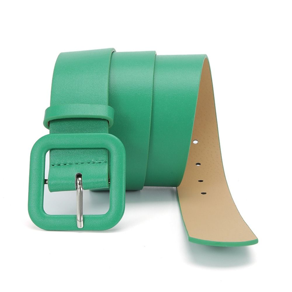Ceinture en cuir vintage pour femme, couleur bonbon, avec boucle carrée, fine, pour pantalon ou robe