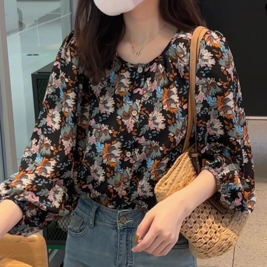 Chemise à manches longues en mousseline de soie pour femmes, motif Floral, décontracté, ample, à la mode, nouvelle collection printemps et automne 2025