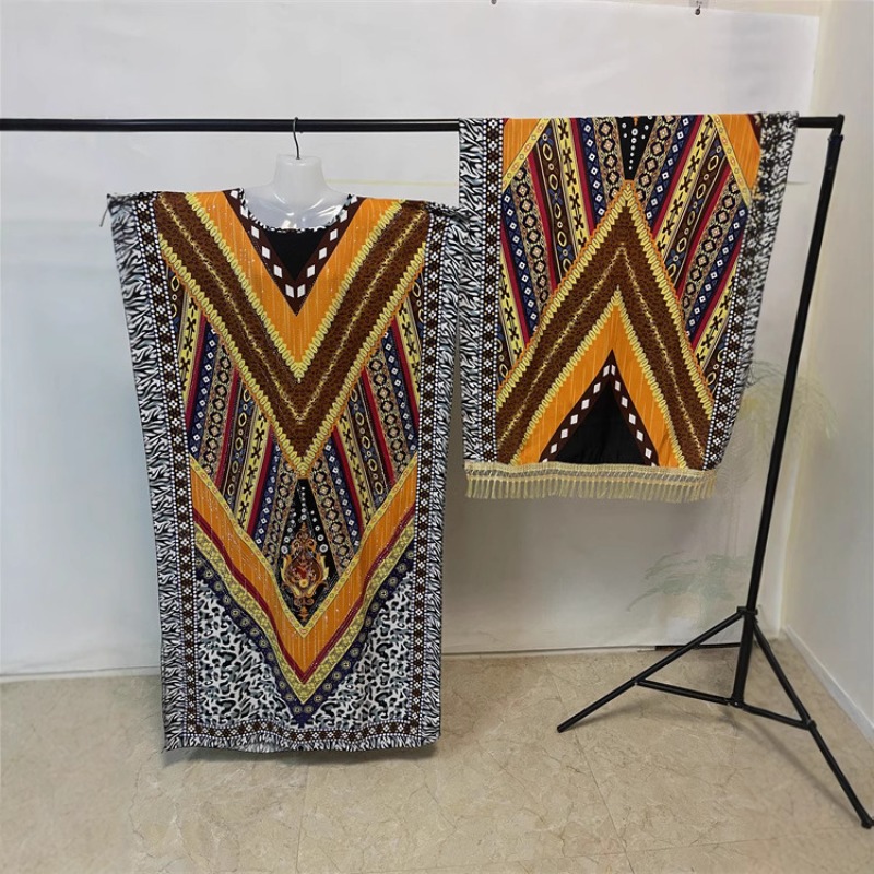 Robe Dashiki d'été africaine à manches courtes, avec grande écharpe, ample, Boubou Maxi, tenue décontractée pour femmes, vêtements Abaya en diamants, 2025