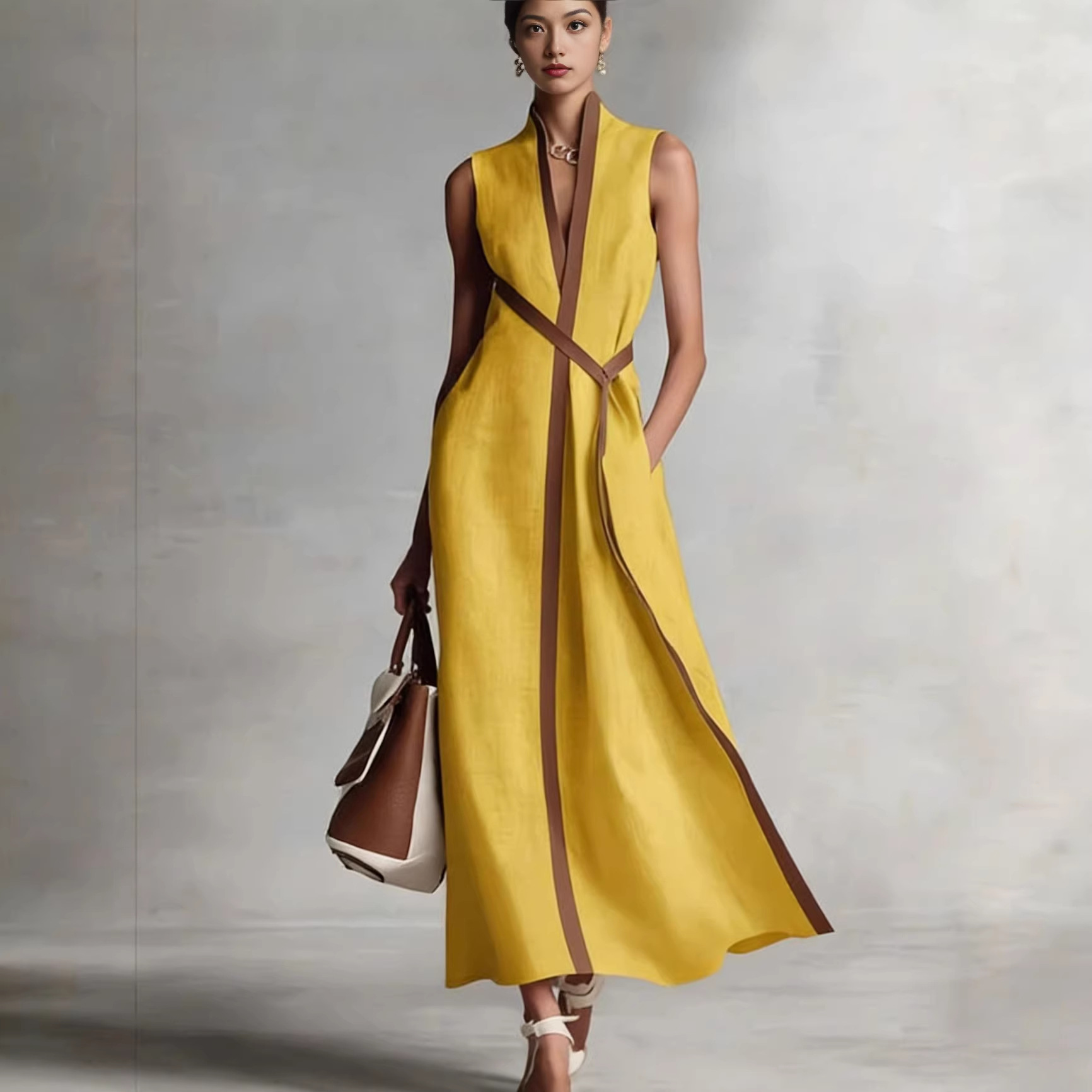 Robes pour femmes 2026 : Nouvelle collection été – Robe décontractée sans manches à col montant, couleurs contrastées, vêtements féminins, vestidos