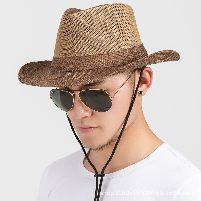Chapeau de paille pour homme : Chapeau de soleil respirant pour le printemps/été, idéal pour les chantiers extérieurs, chapeau décontracté, casquette formelle, casquette de pêche