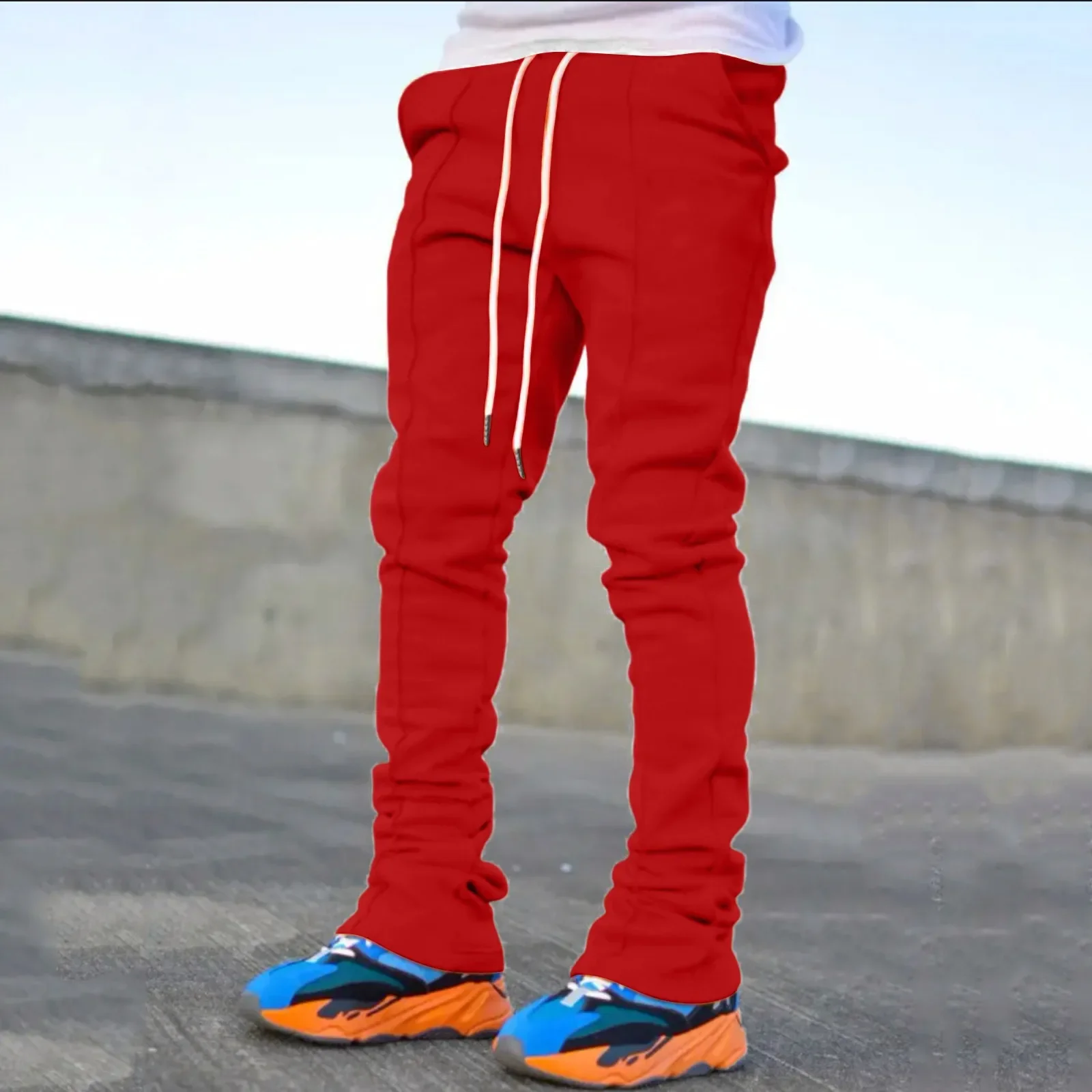 Pantalons décontractés pour hommes, couleur unie, nouveau Design, pantalons de survêtement évasés personnalisés, vêtements de rue, pantalons empilés pour hommes
